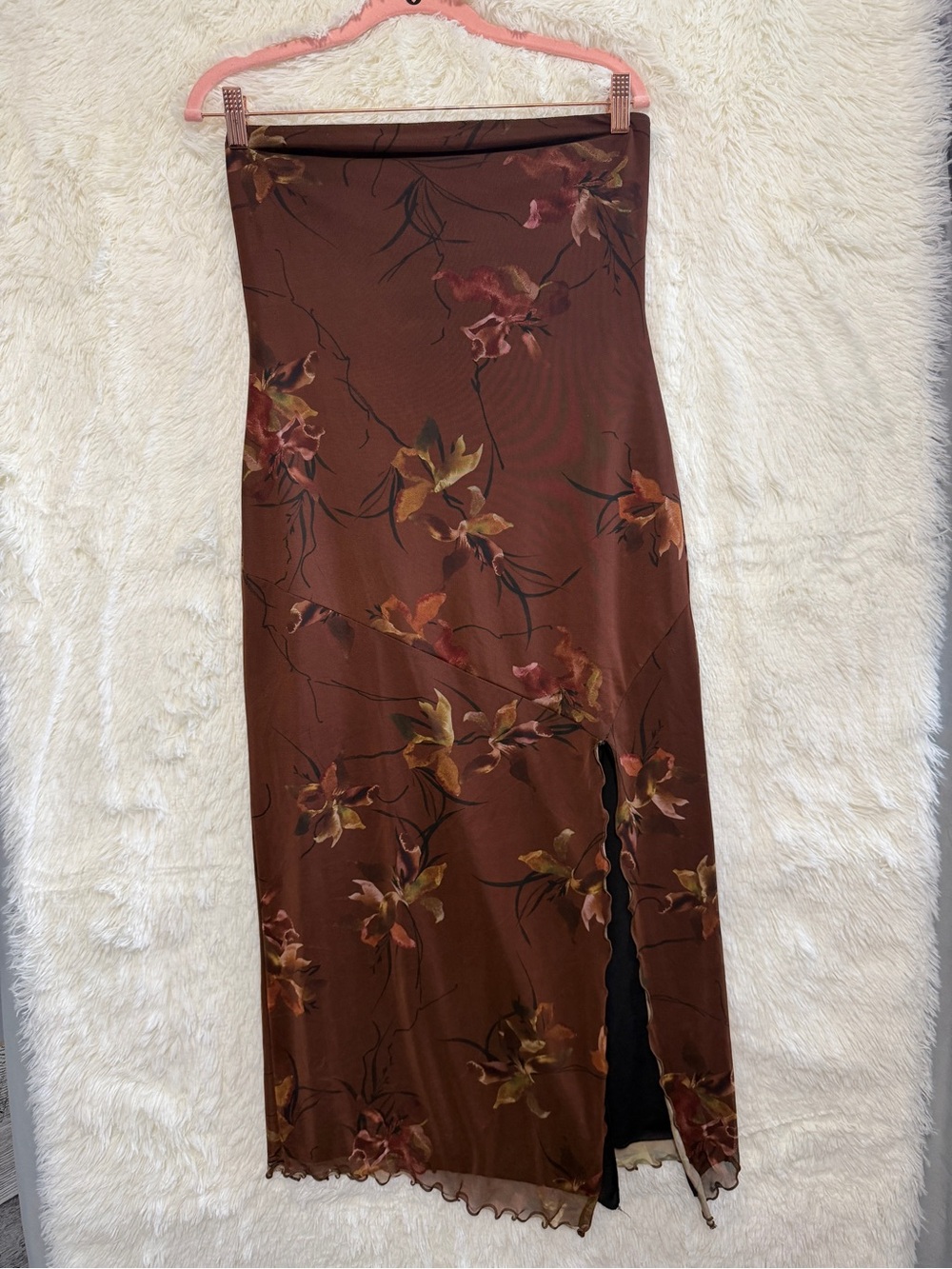 Urban Outfitters Brown Floral Strapless Dress with Pink & Gold Accents